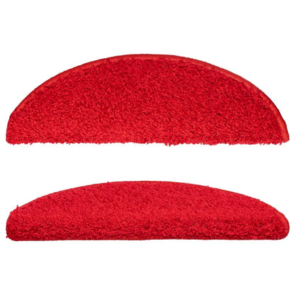 Tapetes de escada 15 peças 56x17x3 cm vermelho semicircular