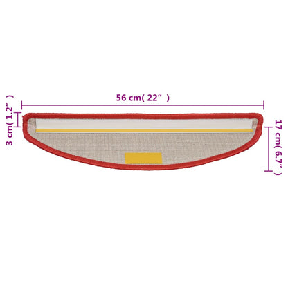 Tapetes de escada 15 peças 56x17x3 cm vermelho semicircular