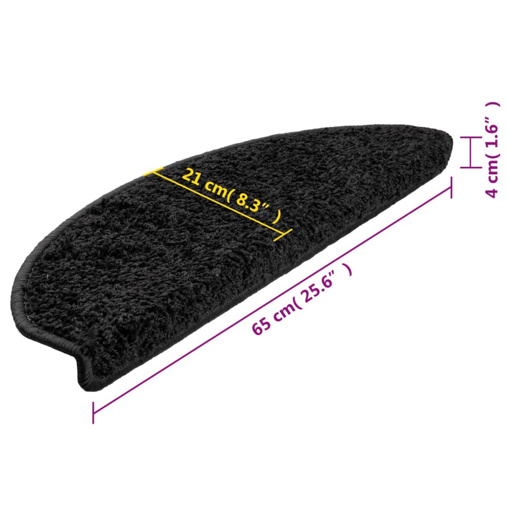 Tapetes de escada 15 peças 65x21x4 cm pretos semicirculares grandes