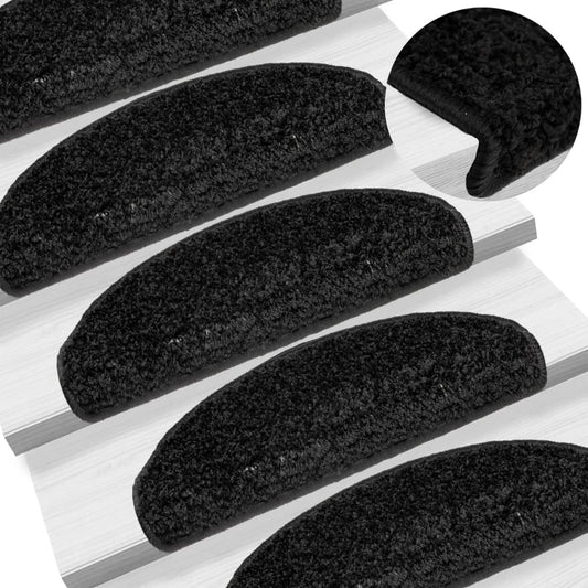 Tapetes de escada 15 peças 65x21x4 cm pretos semicirculares grandes