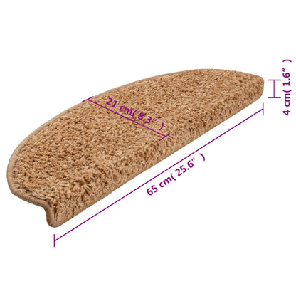 Tapetes de escada 15 peças 65x21x4 cm bege semicircular grande