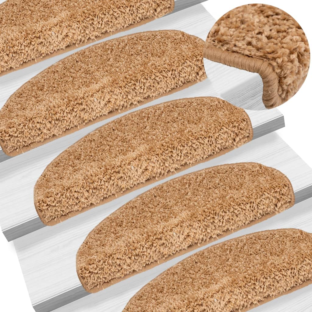 Tapetes de escada 15 peças 65x21x4 cm bege semicircular grande