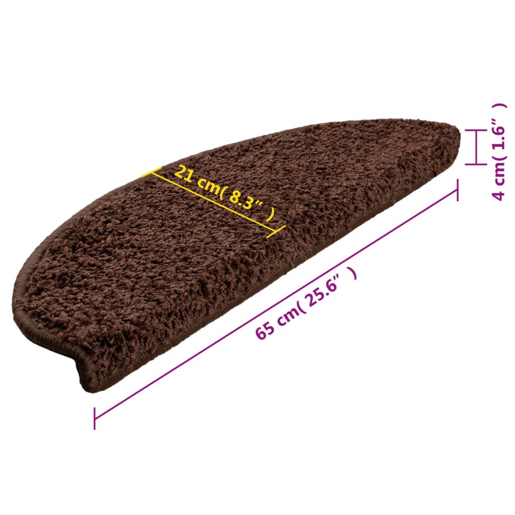 Tapetes de escada 15 peças 65x21x4 cm marrom semicircular grande