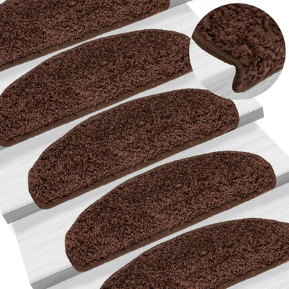Tapetes de escada 15 peças 65x21x4 cm marrom semicircular grande