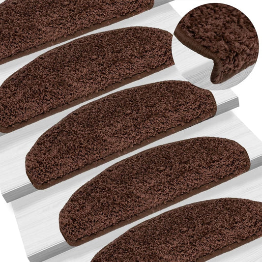 Tapetes de escada 15 peças 65x21x4 cm marrom semicircular grande