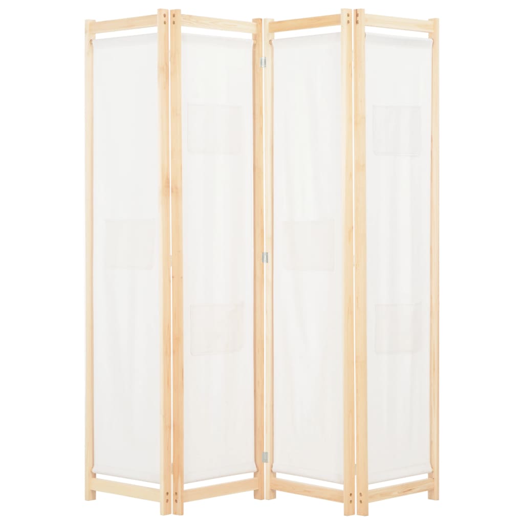 Divisória de quarto com 4 painéis 160x170x4 cm tecido cor creme