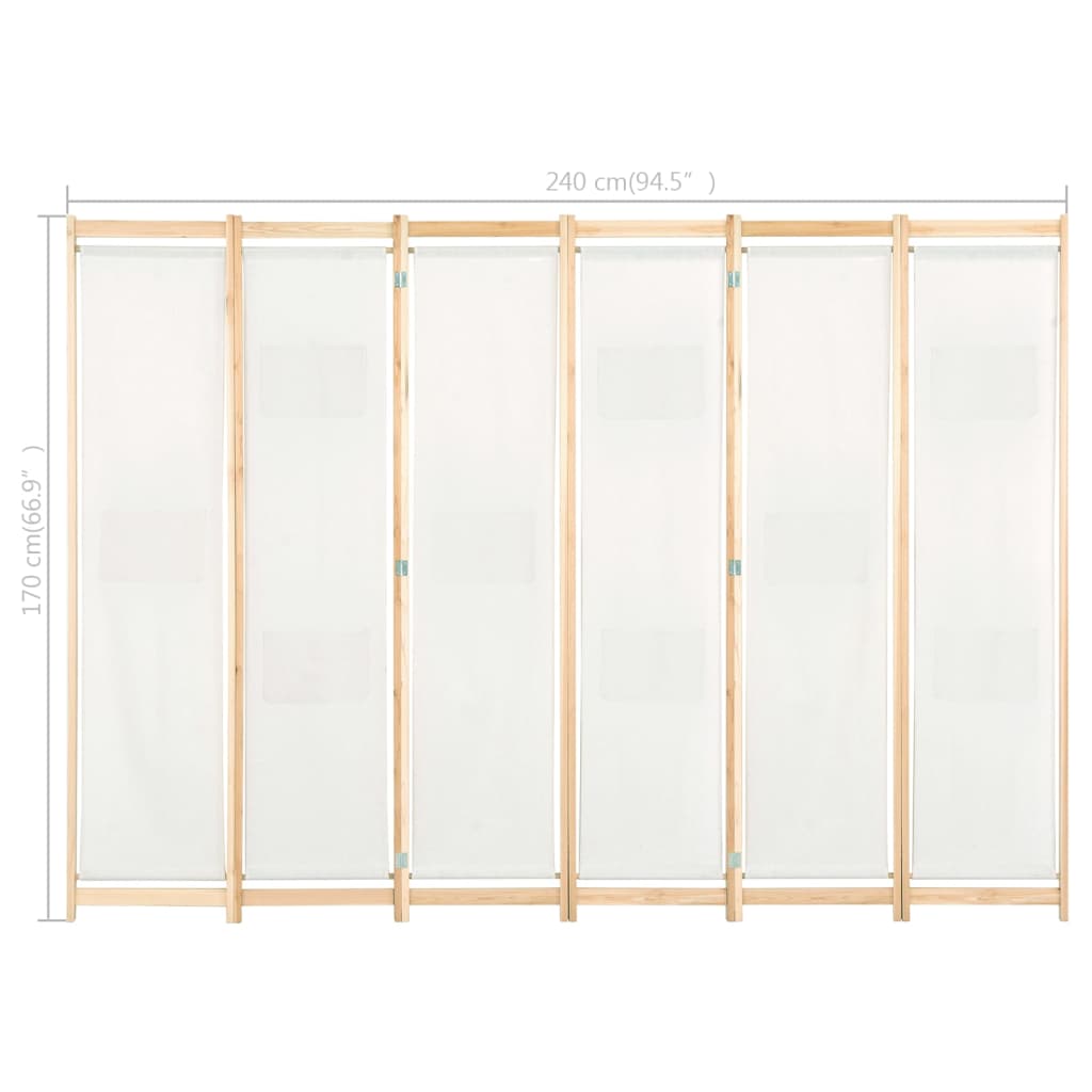 Divisória de quarto com 6 painéis 240x170x4 cm tecido cor creme