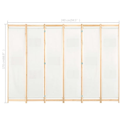 Divisória de quarto com 6 painéis 240x170x4 cm tecido cor creme