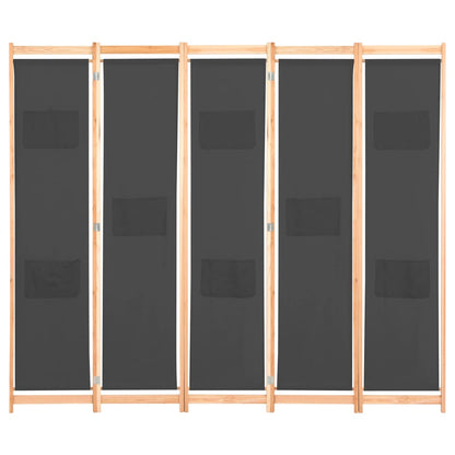 Divisória de quarto com 5 painéis 200x170x4 cm tecido cinzento