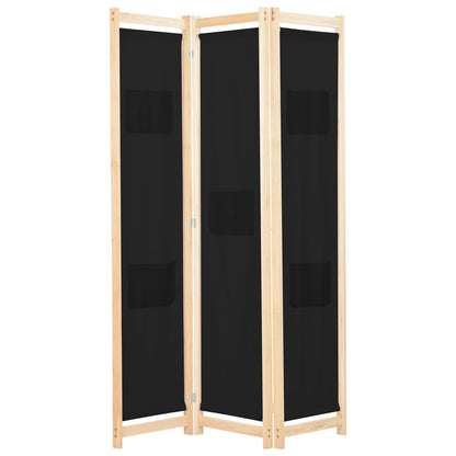 Divisória de quarto com 3 painéis 120x170x4 cm tecido preto