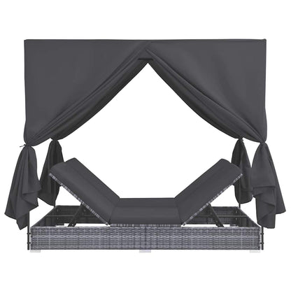 Espreguiçadeira de exterior com cortinas em vime PE cinzento