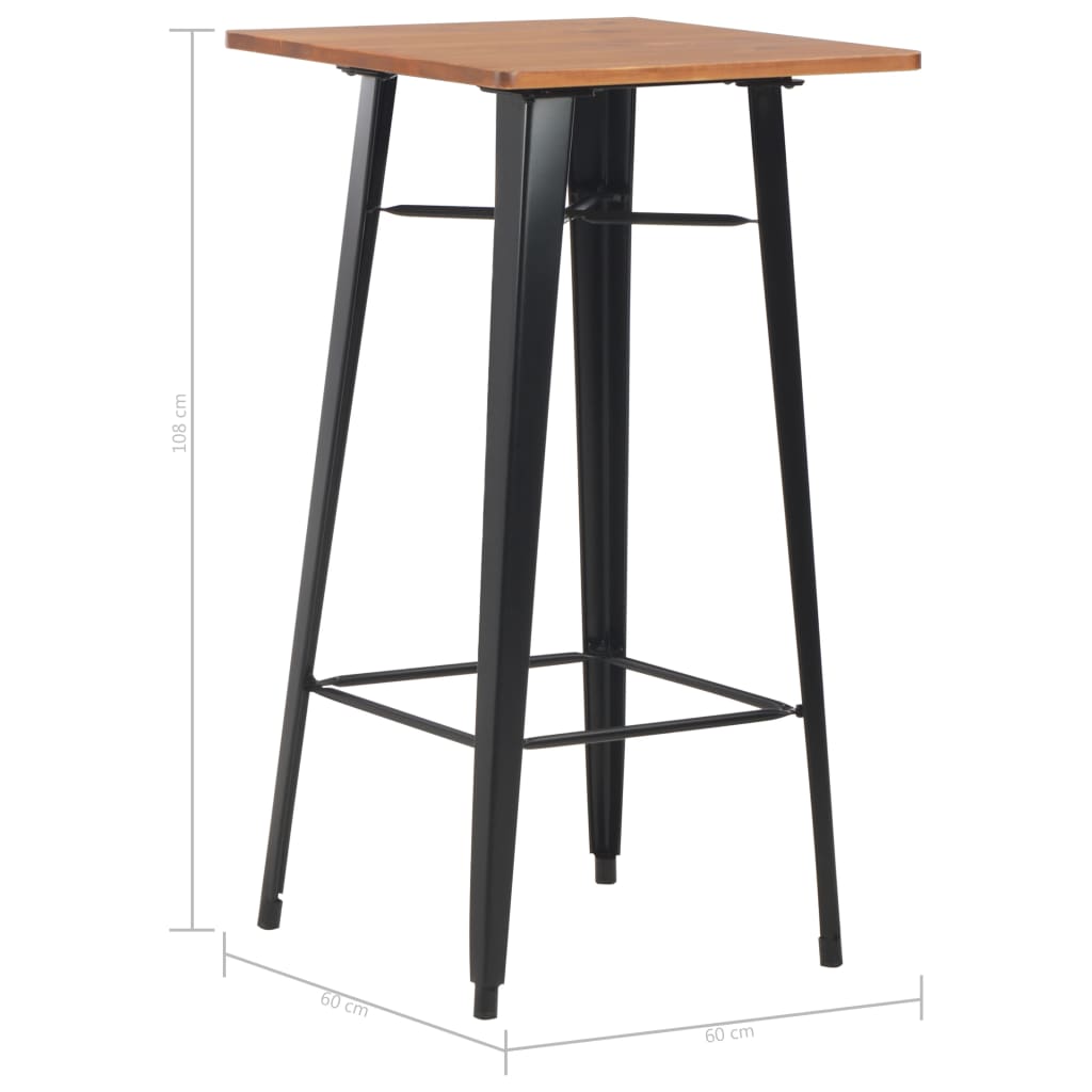 Mesa de bar 60x60x108 cm pinho maciço e aço preto