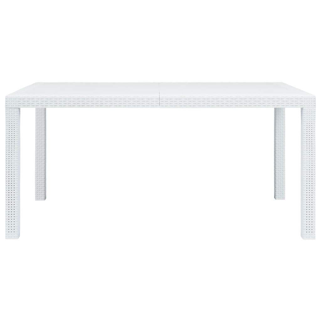 Mesa de jardim 150x90x72 cm plástico branco com aspeto de vime