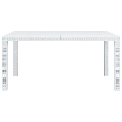 Mesa de jardim 150x90x72 cm plástico branco com aspeto de vime
