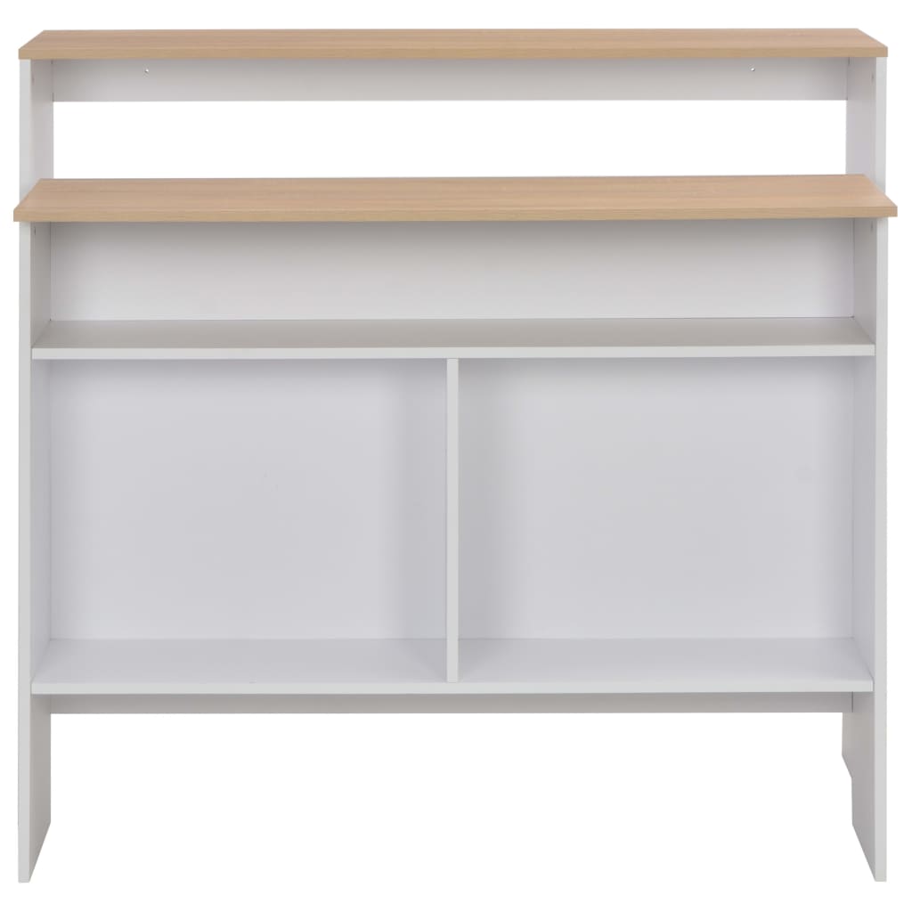 Mesa de bar com 2 tampos 130x40x120 cm branco e carvalho