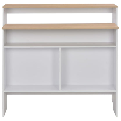 Mesa de bar com 2 tampos 130x40x120 cm branco e carvalho