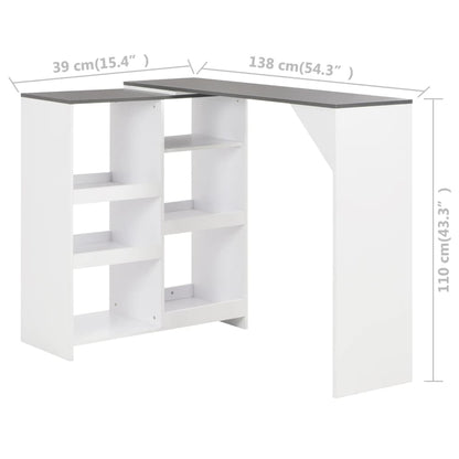 Mesa de bar com prateleira movível branco 138x39x110 cm