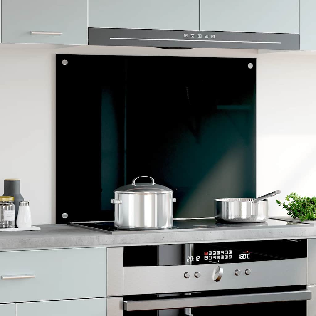 Painel anti-salpicos de cozinha 80x60 cm vidro temperado preto