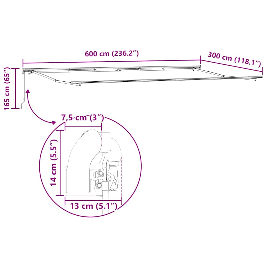 Estrutura de Toldo Manual Branco 600 × 300 cm Alumínio