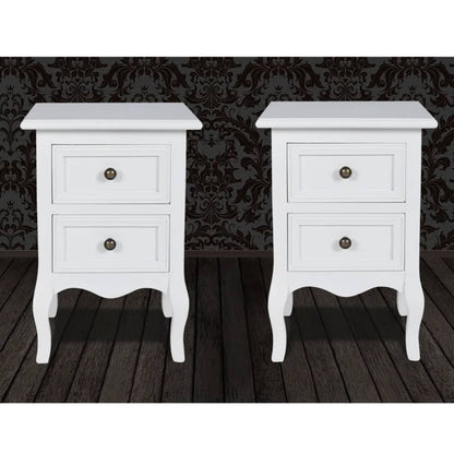 Mesas-de-cabeceira com 2 gavetas 2 pcs MDF branco