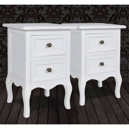 Mesas-de-cabeceira com 2 gavetas 2 pcs MDF branco