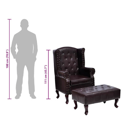 Poltrona com apoio de pés couro artificial castanho-escuro