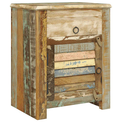 Mesa de apoio com 1 gaveta e 1 porta, madeira reciclada