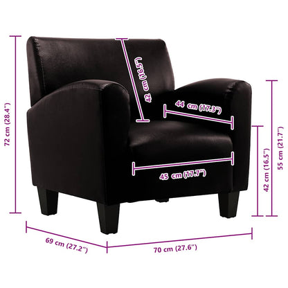 Poltrona couro artificial castanho-escuro