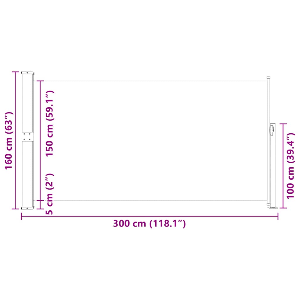 Toldo lateral para pátio/terraço 160 x 300 cm azul