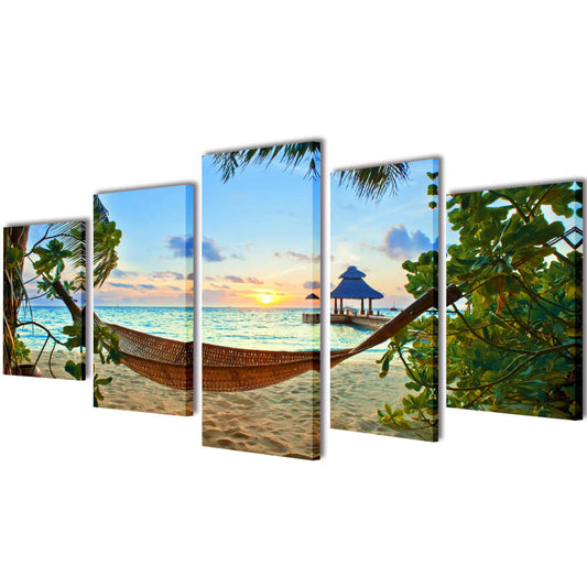 Políptico impressão praia de areia com cama de rede 100 x 50 cm