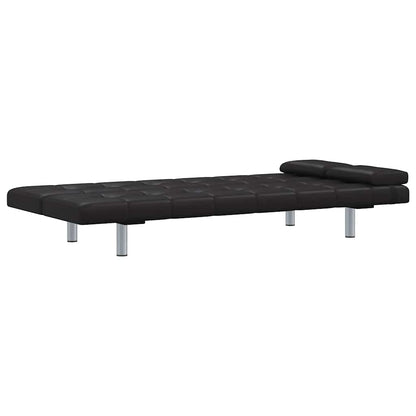 Sofa-cama ajustável com 2 almofadas couro artificial preto