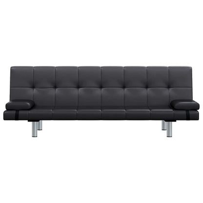 Sofa-cama ajustável com 2 almofadas couro artificial preto