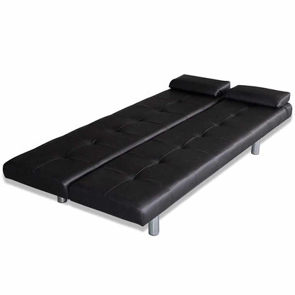 Sofa-cama ajustável com 2 almofadas couro artificial preto