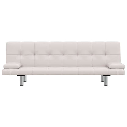 Sofá-cama ajustável c/ 2 almofadas couro artificial branco nata