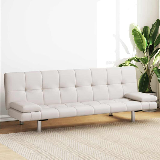 Sofá-cama ajustável c/ 2 almofadas couro artificial branco nata