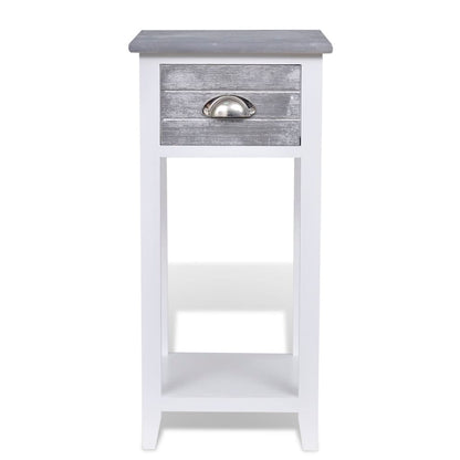 Mesa de cabeceira com 1 gaveta, cinzento e branco