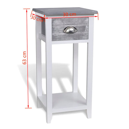 Mesa de cabeceira com 1 gaveta, cinzento e branco