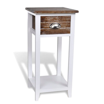 Mesa de cabeceira com 1 gaveta, castanho e branco