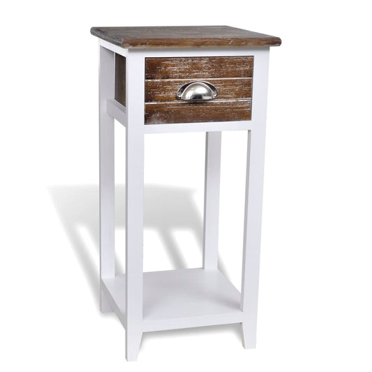 Mesa de cabeceira com 1 gaveta, castanho e branco