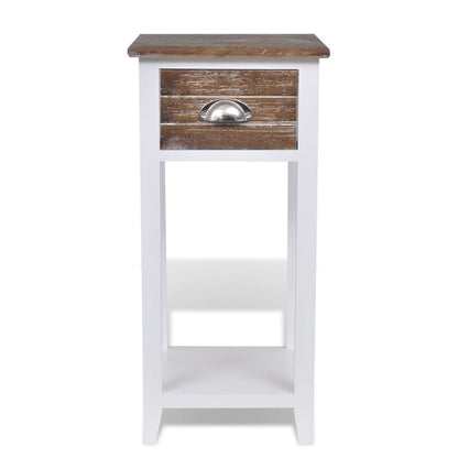 Mesa de cabeceira com 1 gaveta, castanho e branco