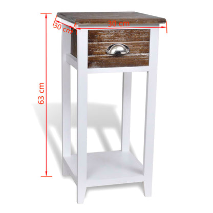 Mesa de cabeceira com 1 gaveta, castanho e branco