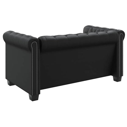 Sofá Chesterfield de 2 lugares em couro artificial preto