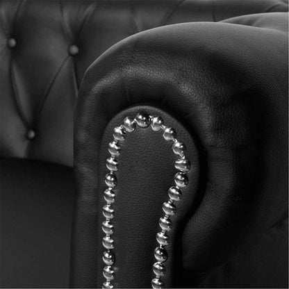 Sofá Chesterfield de 2 lugares em couro artificial preto