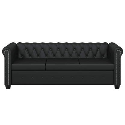 Sofá Chesterfield de 3 lugares em couro artificial preto