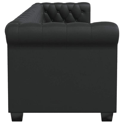 Sofá Chesterfield de 3 lugares em couro artificial preto