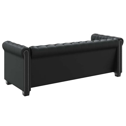 Sofá Chesterfield de 3 lugares em couro artificial preto