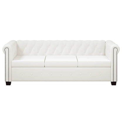 Sofá Chesterfield de 3 lugares em couro artificial branco
