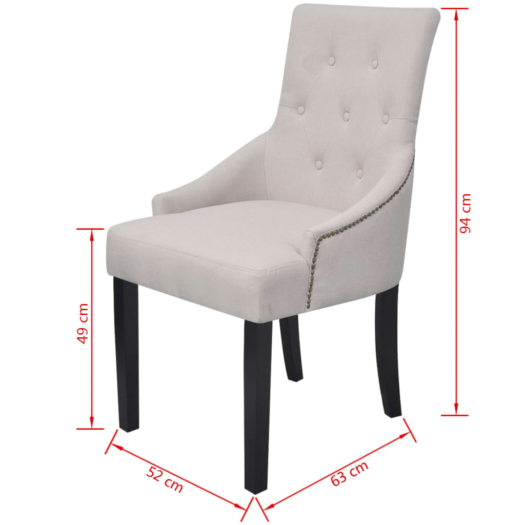Cadeiras de jantar 2 pcs tecido cinzento creme