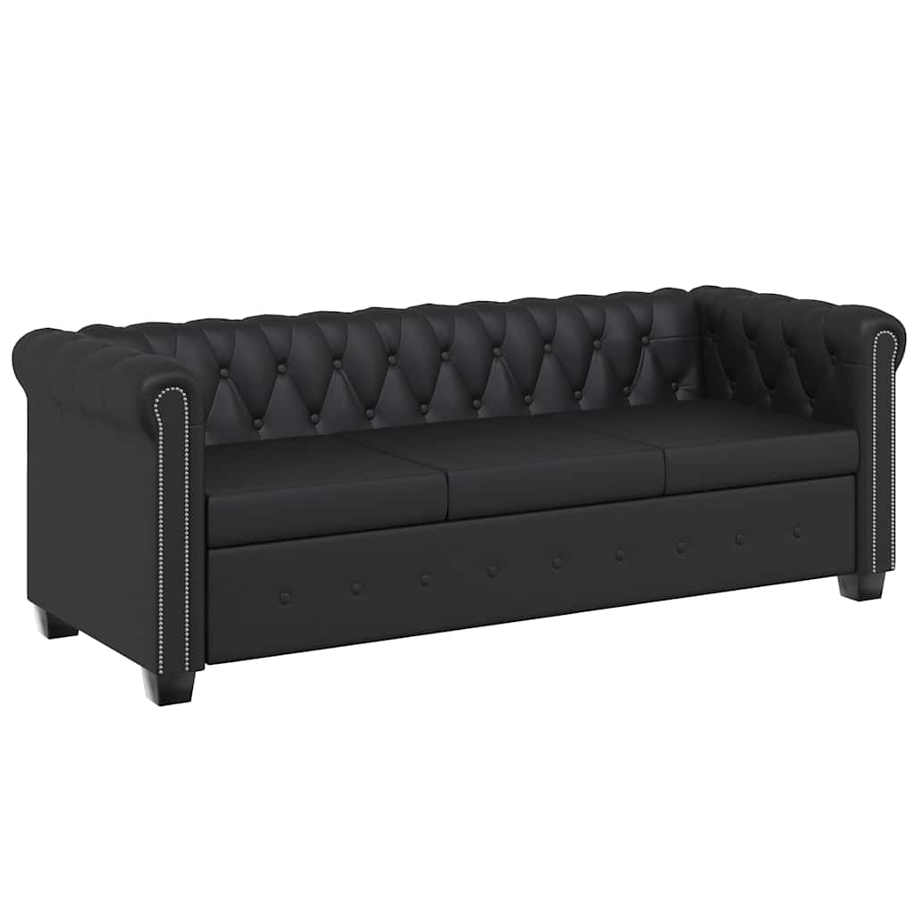 Conjunto sofás Chesterfield 2 + 3 lugares couro artific. preto