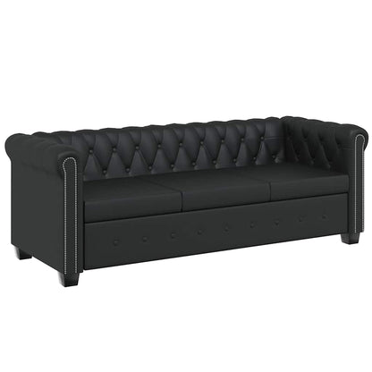 Conjunto sofás Chesterfield 2 + 3 lugares couro artific. preto